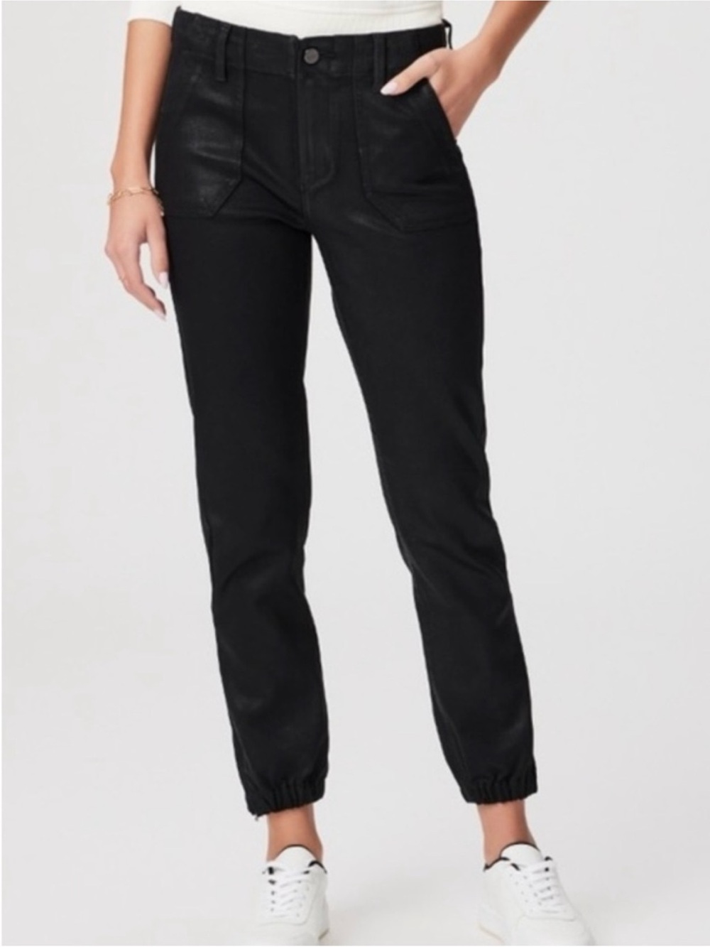 PAIGE Black High-Rise Ankle Jogger Jeans